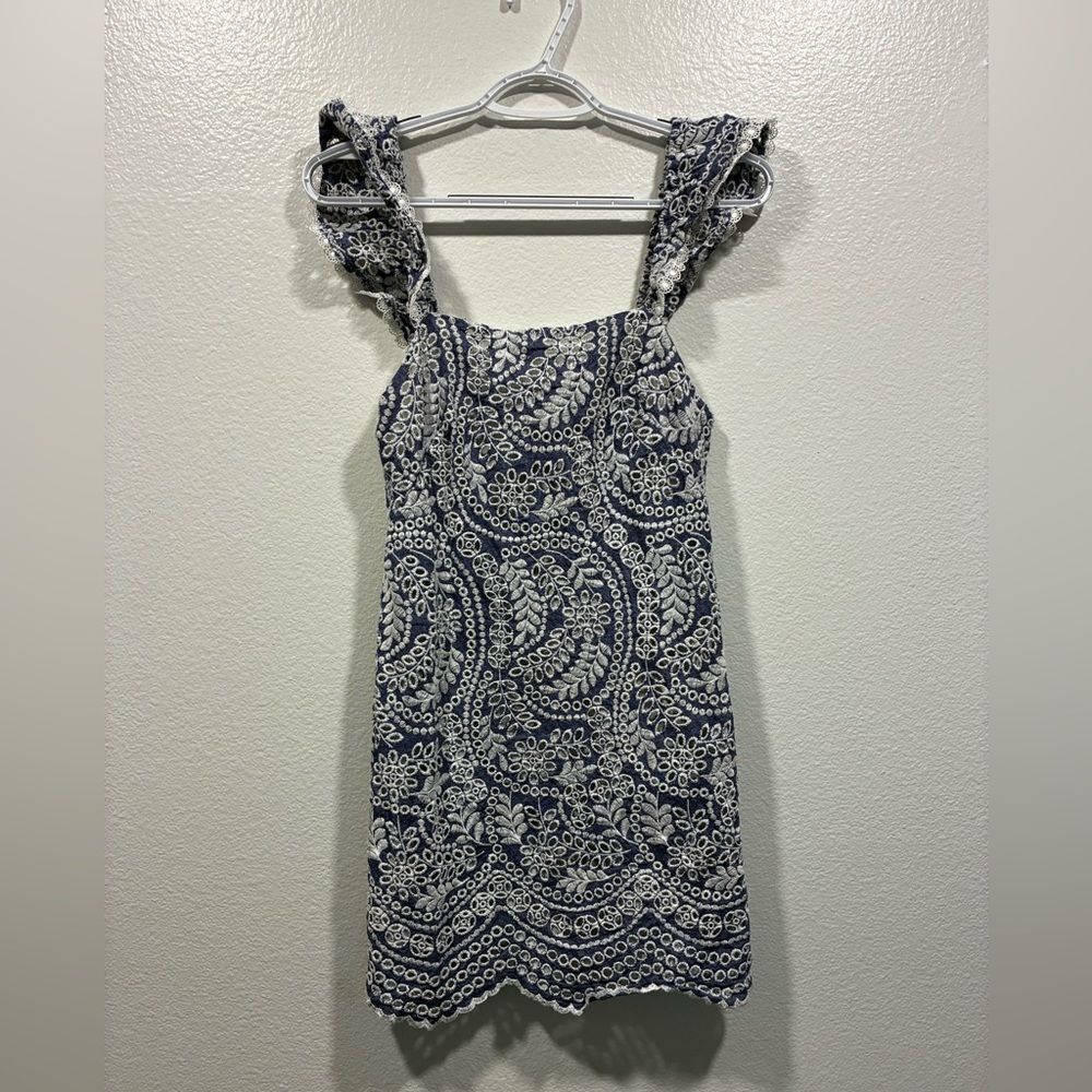 Alice + Olivia Embroidered Ruffle
Sleeve Mini Dress
